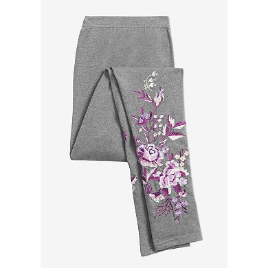 Woman Within Plus Size Stretch Cotton Embroidered Legging