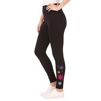 Woman Within Plus Size Stretch-Cotton Knit Pull-On Embroidered Leggings