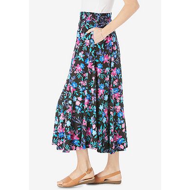 Woman Within Plus Size Wide Elastic Waist Skirt