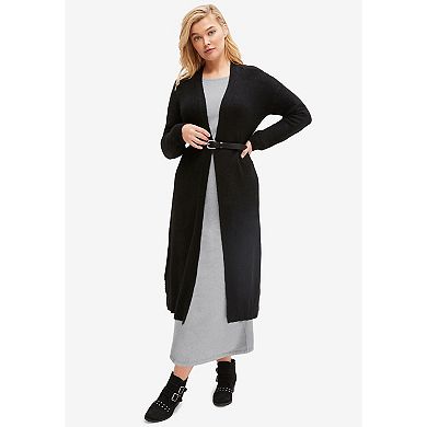 ellos Plus Size Cotton Spandex Crew Neck 3/4 Sleeve Maxi Dress