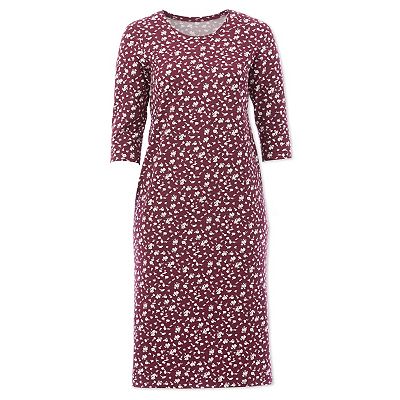cotton spandex jersey dress Plus Size Women's Three-Quarter Sleeve Knit Maxi Dress by ellos in Sweet Coral (Size M)