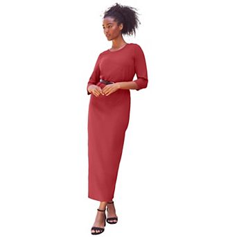 ellos Plus Size Three-Quarter Sleeve Knit Maxi Dress