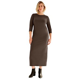 ellos Plus Size Three-Quarter Sleeve Knit Maxi Dress