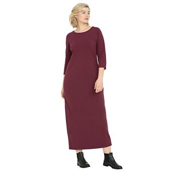 ellos Plus Size Three-Quarter Sleeve Knit Maxi Dress