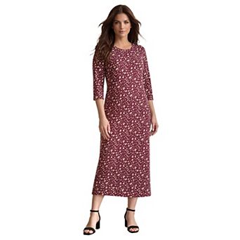 Ellos Plus Size Cotton Spandex Jersey Three-Quarter Sleeve Scoopneck Maxi Dress