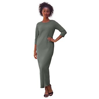 ellos Plus Size Three-Quarter Sleeve Knit Maxi Dress
