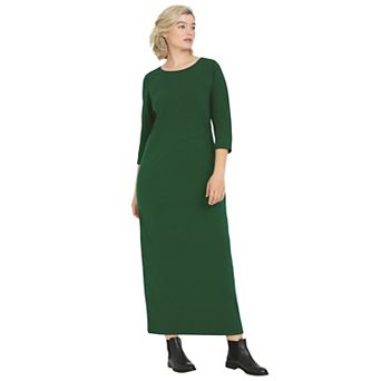 Ellos Plus Size Cotton Spandex Jersey Three-Quarter Sleeve Scoopneck Maxi Dress
