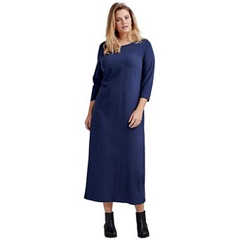 ellos Plus Size Three-Quarter Sleeve Knit Maxi Dress