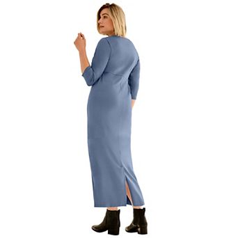 ellos Plus Size Three-Quarter Sleeve Knit Maxi Dress