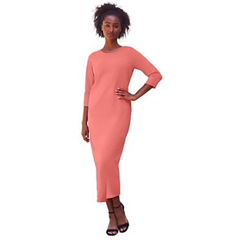 ellos Plus Size Three-Quarter Sleeve Knit Maxi Dress