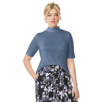ellos Women's Plus Size Mock Neck Tee
