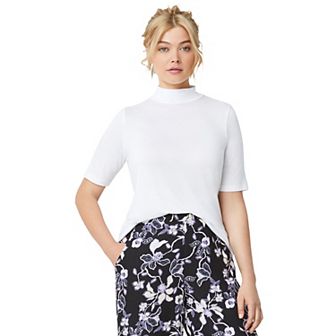 ellos Women's Plus Size Mock Neck Tee