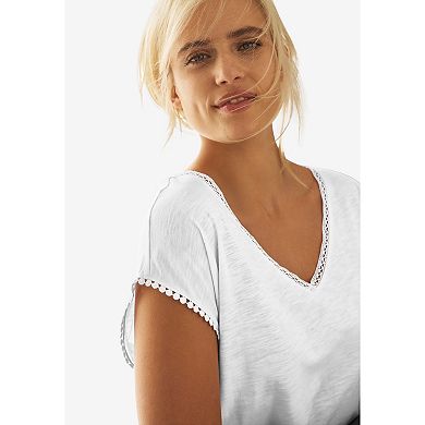 Ellos Plus Size Crochet Trim Tee