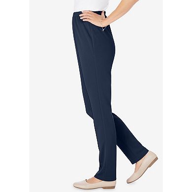 Woman Within Plus Size Knit Hassle-Free Pull-On Elastic-Waist Pants
