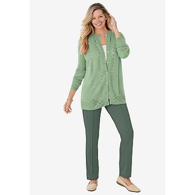 Woman Within Plus Size Knit Hassle-Free Pull-On Elastic-Waist Pants