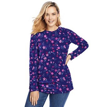 Woman Within Plus Size Perfect Printed Long-Sleeve Crewneck Tee