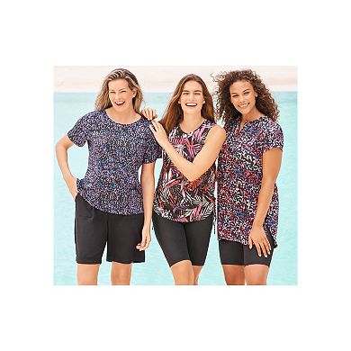 Swim 365 Women's Plus Size Longer Length Short-Sleeve Swim Tunic