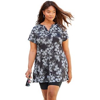 Swim 365 Women's Plus Size Longer Length Short-sleeve Swim Tunic