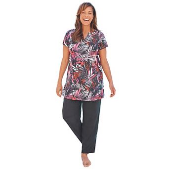 Swim 365 Women's Plus Size Longer Length Short-sleeve Swim Tunic