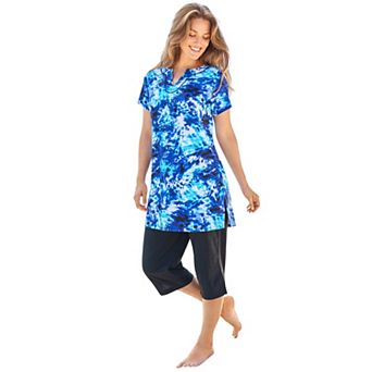 Swim 365 Women's Plus Size Longer Length Short-Sleeve Swim Tunic