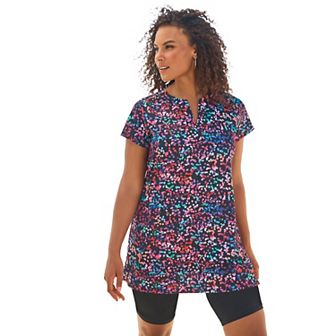 Swim 365 Women's Plus Size Longer Length Short-Sleeve Swim Tunic