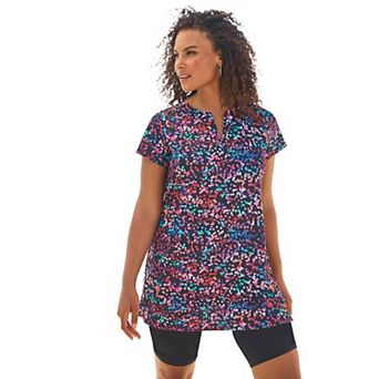 Swim 365 Women's Plus Size Longer Length Short-sleeve Swim Tunic