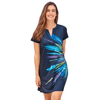Swim 365 Women's Plus Size Longer Length Short-sleeve Swim Tunic