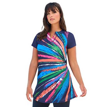 Swim 365 Women's Plus Size Longer Length Short-sleeve Swim Tunic