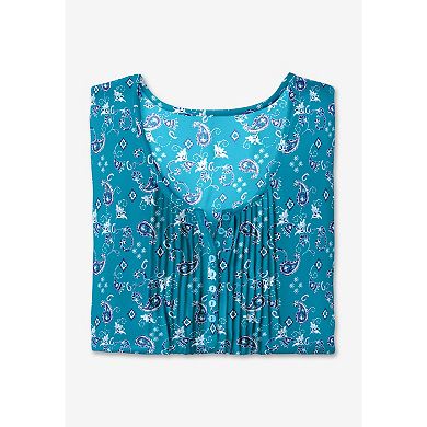 Woman Within Plus Size 7-Day Three-Quarter Sleeve Pintucked Henley Tunic