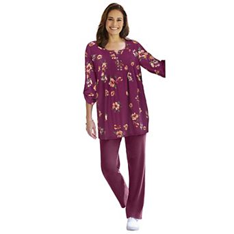 Woman Within Plus Size 7-Day Three-Quarter Sleeve Pintucked Henley Tunic