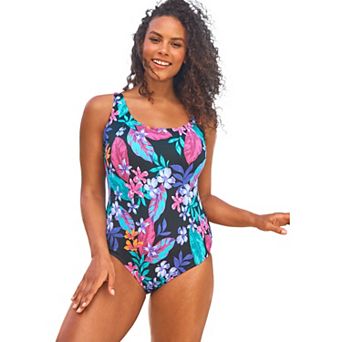 Swim 365 Women's Plus Size One-Piece Tank Swimsuit With Adjustable Straps