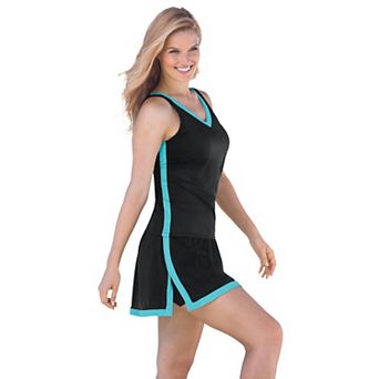 Swim 365 Women's Plus Size Chlorine-Resistant A-Line Two-Piece Skirtini Set