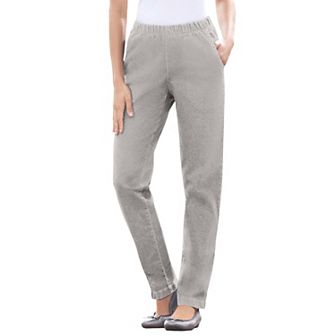 Woman Within Plus Size Petite Straight Leg Fineline Pull-On Stretch Denim Jeans
