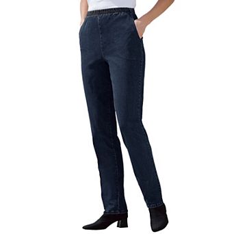 Woman Within Plus Size Petite Straight Leg Fineline Pull-On Stretch Denim Jeans