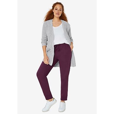 ellos Plus Size Open Front Long Ribbed Sleeve Waffle Cardigan