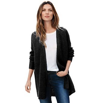 ellos Plus Size Open Front Waffle Cardigan