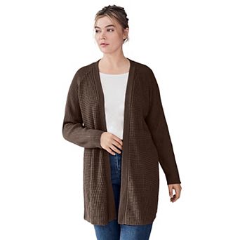 ellos Plus Size Open Front Waffle Cardigan