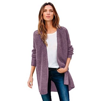 ellos Plus Size Open Front Waffle Cardigan