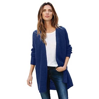 ellos Plus Size Open Front Waffle Cardigan