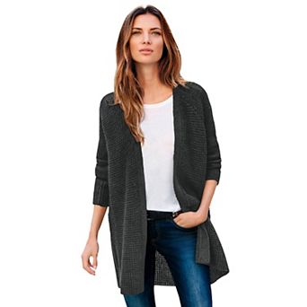 ellos Plus Size Open Front Waffle Cardigan