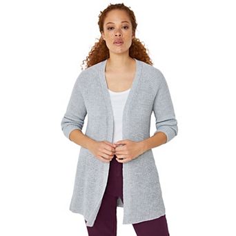 ellos Plus Size Open Front Waffle Cardigan