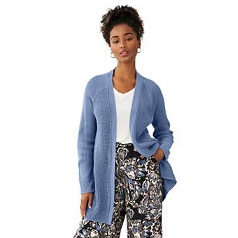 ellos Plus Size Open Front Waffle Cardigan