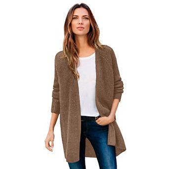 ellos Plus Size Open Front Waffle Cardigan