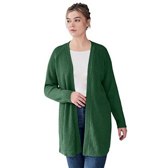 ellos Plus Size Open Front Waffle Cardigan