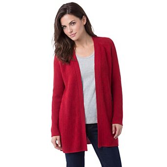 Ellos Plus Size Open Front Long Ribbed Sleeve Waffle Cardigan