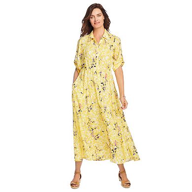 Woman Within Plus Size Roll-Tab Sleeve Crinkle Shirtdress