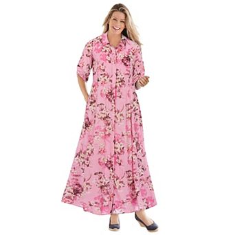 Woman Within Plus Size Roll-Tab Sleeve Crinkle Shirtdress