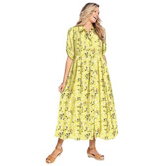 Woman Within Plus Size Roll-Tab Sleeve Crinkle Shirtdress