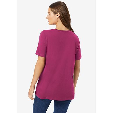 Woman Within Plus Size Perfect Short-Sleeve Crewneck Tee