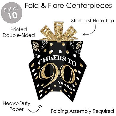 Big Dot Of Happiness Adult 90th Birthday Gold - Decor Party Fold & Flare Centerpieces 10 Ct
